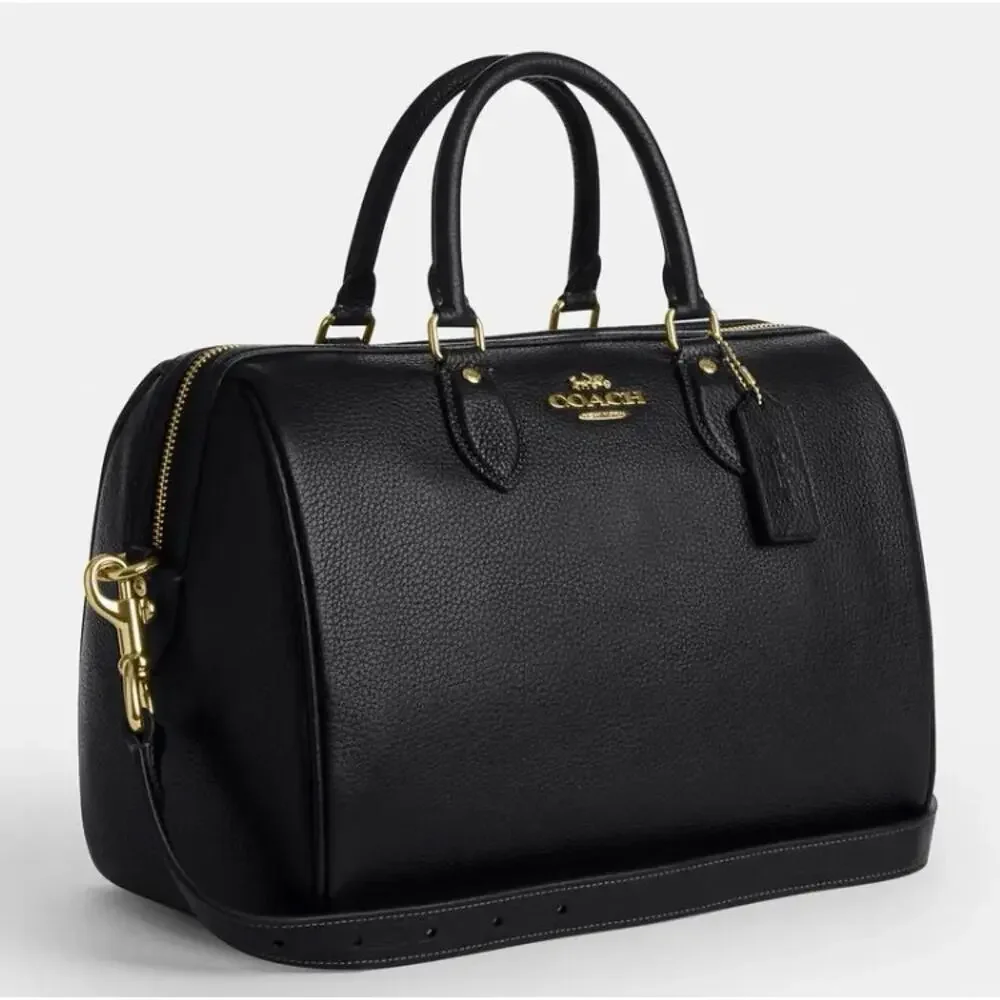 COACH Rowan Large Satchel Bag, BLACK/GOLD; RARE ITEM!!